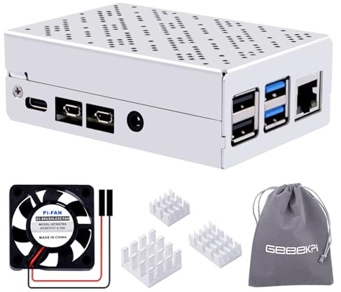 GeeekPi Raspberry Pi 4 Gehäuse,Pi4 Aluminiumgehäuse mit 30mm Lüfter und 3pcs Kühlkörpern für Raspberry Pi 4 Modell B 8GB/4GB/2GB