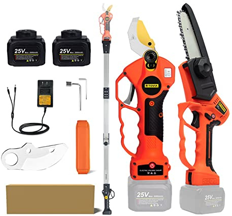 MEIVIYA Portable Electric Pruner 25V Cordless Pruner 40mm Electric Pruning Shear With Reach Extension Pole Electric 5Inch Chain Saw Bonsai Pruning Branch Cutter(Pruner Saw Color Box)