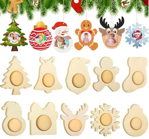 Asoway 20 Stück Fotorahmen Anhänger Weihnachten Holz, Bilderrahmen Selbst Gestalten, Weihnachtsbaumschmuck Hölzerne Foto Ornamente Für Home Deko