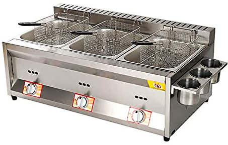 SmPinnaA Friggitrice A Gas, Friggitrice A Gas A Doppio Cilindro, Friggitrice Commerciale da 12 Litri con Vaschetta per Condimenti, Antiscivolo A Risparmio Energetico Facile da Pulire con Ce,Three