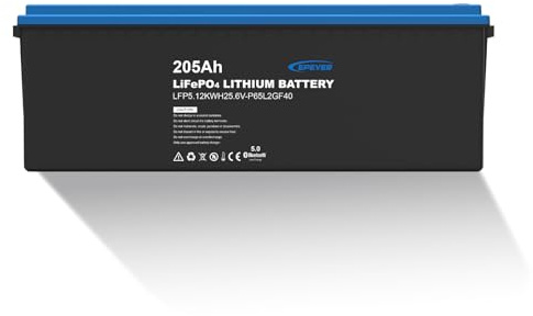 EPEVER Lithium Batterie LiFePO4 25,6V, 205Ah mit integriertem BMS und APP, Selbstheizung unter 0°C, A-Klasse LiFePO4-Zellen, Geeignet für Wohnmobile, Boote, Camping, Wohnwagen, Energiespeicher