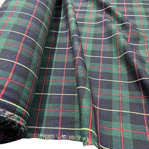 EU Fabrics Viskose Tartan Plaid Stoff | Karo gemustertes Material für Schneidern und Kleidung | Polster Nähstoff Meterware (Grün Rot und Gelb, 1 Meter x 150 cm)