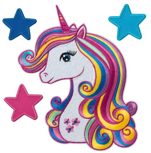 Mono-Quick Einhorn Aufnäher zum Aufbügeln Fantasy Set zum Aufbügeln Bügelbild für Kinder Mädchen mit Glitzer Regenbogen Prinzessin, Bastel DIY Mitbringsel Kindergeburtstag Geschenk