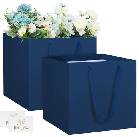 NAHRMY 2 Stück Große Geschenktüte Papiertüten Blau 25 x 25 x 25 cm, Quadratische Geschenktüten Geschenk Tüten aus Papier für Abschlussfeier Geburtstag Hochzeit Weihnachten Party