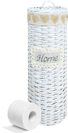 Portarotolo Carta Igienica Da Terra Con Coperchio Portacarta Struttura Robusta In Metallo In Vimini Intrecciato Fino a 4 Rotoli Con Rivestimento Elegante Design Moderno Accessori Bagno - Heart