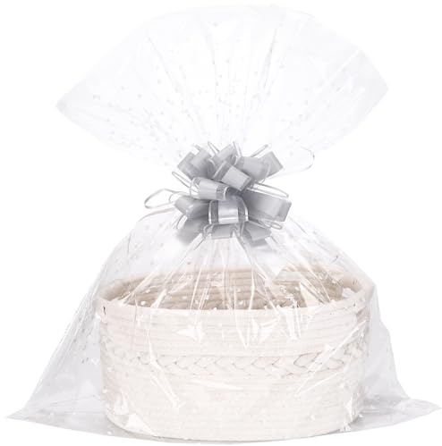 Sea Team Gewebter Baumwollseil Geschenkkorb, leerer großer Korb mit Geschenktüten & Bändern, personalisierbar für Baby, Haustier, Kinderzimmer, multifunktional Aufbewahrung, Weiß, 34 x 23 x 18 cm