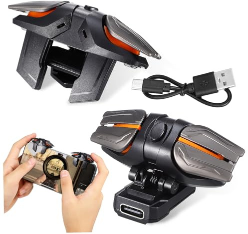 SHINEOFI Spielauslöser für Handyspiele mit Kabel, Abs, Schwarz, 1 Satz | Ergonomisches Design, Stabile Verbindung, Hoher Schutz, Hohe Kompatibilität, Inklusive Handschuhe und Ladekabel