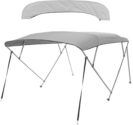 Toldo Bimini de 4 Arcos para Barcos, Toldo para Barco de 600D Resistente a la Decoloración y a Las Grietas, Marco de Aluminio Inoxidable y Bolsa de Almacenamiento(240x137x240~260cm)
