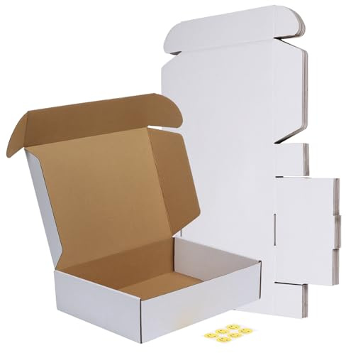 RLAVBL 12x9x3 Shipping Boxes Set of 6, White Corrugated Cardboard Box for Packing, Mailing, Business