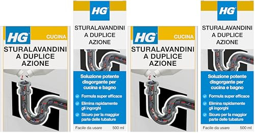 HG Sturalavandini a Duplice Azione, Rimuove i Blocchi e Ripristina il Funzionamento degli Scarichi, 2x 500 ml (Confezione da 2)