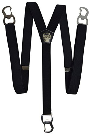 Olata Bretelle per Pantaloni a Forma di Y, Clip a Moschettone con Apribottiglie per Birra, 2,5 cm. Nero