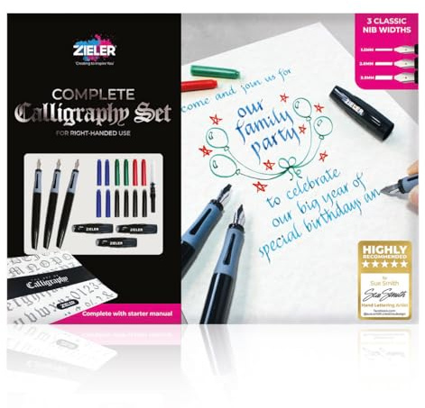 Zieler Calligraphy Pen Set - Complete 3 Pen 17-piece Calligraphy Writing Set Free-flowing pens with soft rubber finger grip ● Suitable for all levels