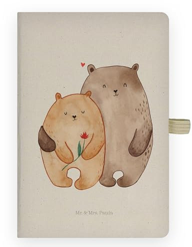 Mr. & Mrs. Panda DIN A4 Baumwoll Notizbuch Bären Liebe - Geschenk, Freundin, Skizzenbuch, Kariert, Jahrestag, Verknallt, Blanko, Umarmung, Tagebuch, Kuscheln