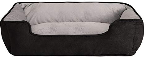 lionto Hundebett 2-in-1 mit komfortablem Einstieg, kuscheliges Heimtierbett zum Wenden für Hunde und Katzen, 110x80 cm, Hundekissen in pflegeleichter Wildlederoptik, schwarz/grau