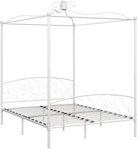 vidaXL Letto a Baldacchino Bianco in Metallo 180x200 cm