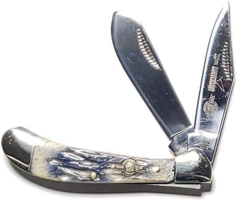 Chipaway Cutlery 20th Anniversary Collection Indigo-To-Beige Fade Jigged Genuine Bone 3.38in Saddlehorn Trapper Pocket Knife