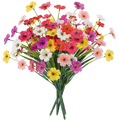 MACTING Artificial Flowers for Outdoors 6 Bundles Fake Flowers UV Resistant Faux Plastic Plants No Fade for Planters Window Box Patio Porch Garden Yard Indoor Outside Summer Decorations(Mix Color-1)