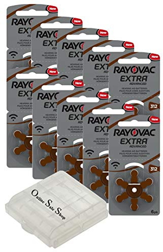 60x Size 312 Hearing Aid Batteries Pack of 10 with OSS Storage Box