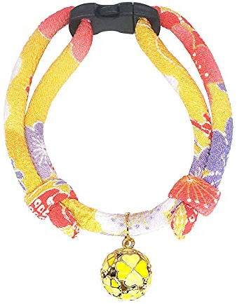 PetSoKoo Four-Leaf Clover Cat Collar with Bell Breakaway Buckle. Japanese Chirimen,Cute Kitten Collar for Girl Boy Cat