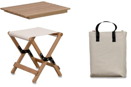 osoltus Holz Faltsessel Sessel Campingsessel/Multifunktionshocker Beige Hocker/Tisch Indoor & Outdoor