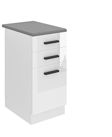 Belini Unterschrank SDSZ 40 cm, mit Arbeitsplatte, Weiß Hochglanz | Küche, Küchenunterschrank Breite, Küchenschränke, Küchenschrank mit Schubladen