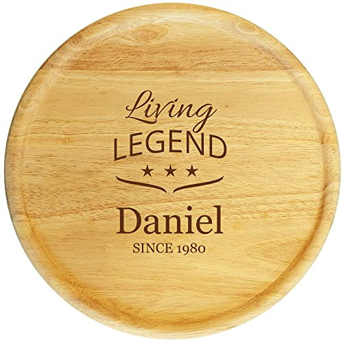 Sterngraf Pizzateller mit Gravur (Name, Jahreszahl) personalisiertes Pizza-Brett 32cm - Geschenk-Idee für Männer Frauen zum Geburtstag Weihnachten, Holz-Teller living legend MotivP34 Legende