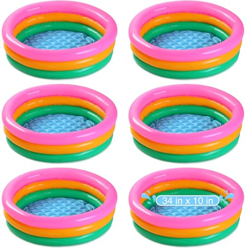 Jerify 6 Pack Kiddie Pool for Toddler 34 x 10 Inch Inflatable Kids Swimming Pool Small Baby Blow up 3 Rings Round Baby Padding Ball Pond for Indoor and Outdoor Water Game Play Center(Bright Style)