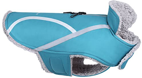 VIVAGLORY Frostfit Dog Coat, Dog Jacket for Winter & Cold Weather, Warm Fluffy Fleece Lined Water Resistant Reflective for Puppy, Coat with Leash Hole, XL, Turquoise