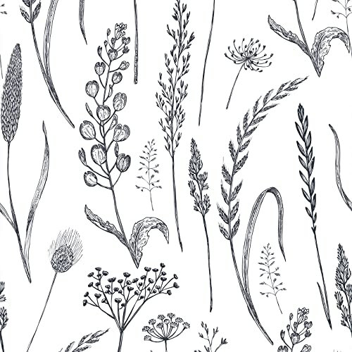 JiffDiff Papier peint à décoller et à coller - Papier peint moderne amovible - Motif bois sauvage noir et blanc - Motif prairie de blé - 1198 x 45 cm