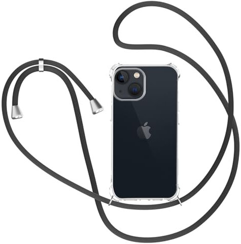 XTCASE Cover per iPhone 15 con Cordino, Trasparente Custodia con Laccio Collo Tracolla Corda Cinghia, Ultra Sottile Morbido TPU Silicone Antiurto AntiGraffio Case, Nero