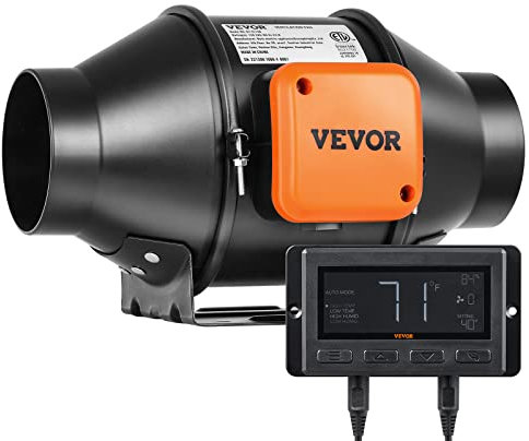 VEVOR Inline Kanalventilator, 21 W, 205 CFM mit Temperatur-Feuchtigkeitsregler, leiser EC-Motor Belüftung Abluftventilator für Kühlung Booster, Wachstumszelte, Hydrokultur