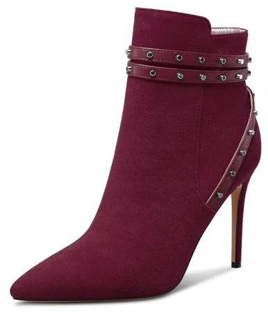 HEUIVZAR Damen Mittlerem Stiletto Absatz Heel Geschlossene Spitze Zehenkappe Reißverschluss Stiefeletten Dress Nieten Abschlussball Stiefel 8 CM Heels