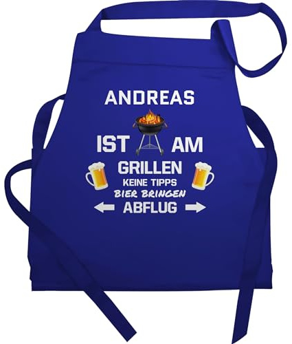 Geschenk mit Namen personalisiert by Shirtracer - Schürze - Grillschürze - Bin am Grillen mit Namen - Geburtstag Vatertag Lustig Geschenke Grillzubehör