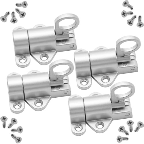 CEEYSEE 4 Stück Automatische Verriegelung Türriegel Aluminiumlegierung Federverriegelung mit 16 Stück Schrauben für Tor, Fenster, Badezimmer (Silbrig/FJSY)