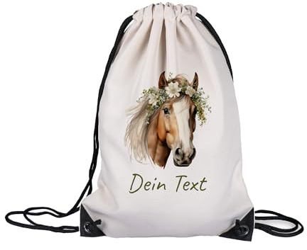 GRAZDesign Personalisierter Turnbeutel Rucksack - Pferde - Stoffbeutel mit Namen für Kinder und Erwachsene