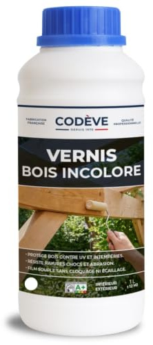 Vernis Bois Incolore - Codeve Bois - 1L - Intérieur/extérieur - Pour Garder La Transparence Des Veines Du Bois Sans Les Masquer.