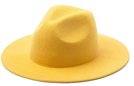 Hdhdeueh Fedora-Hut für Damen, Wolle, breite Krempe, Filzhut, knautschbar, für Kirche, Hochzeit, gelb, Einheitsgröße