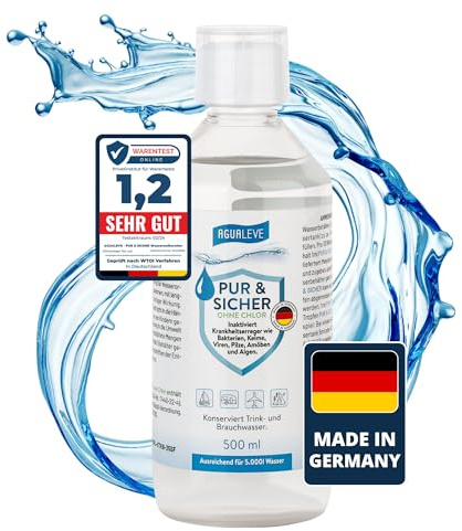 AGUALEVE PUR & SICHER **ohne** Chlor Wasseraufbereiter Trinkwasser – Inaktiviert Keime, Bakterien, etc. | Notvorrat, Notfall, Wohnmobil, Wohnwagen, Camping, Outdoor, Survival, Reisen