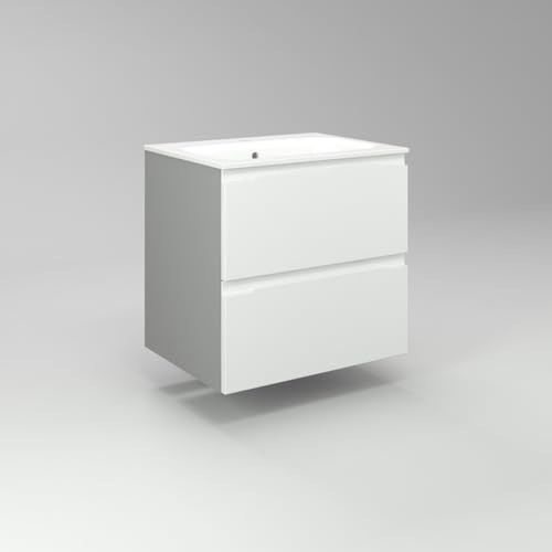 Diventa Modello Diva Star, Mobile Bagno sospeso 60cm con 2 cassetti spaziosi e lavabo dal design moderno, colore bianco e grigio