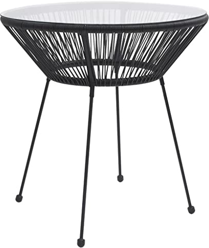 QZZCED Tavolo da pranzo da giardino nero, Ø 70 x 74 cm, in rattan e vetro, per esterni, balcone, tavolo da pranzo, patio, giardino, salotto, tavolo per giardini, terrazze, balconi