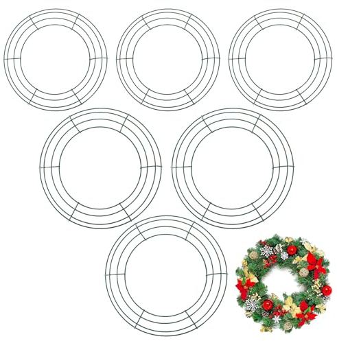 Rapidbok 6 Stück Draht Kranz Ringe Draht Kranz Rahmen, Weihnachtskranz Haustür, Drahtrahmen Rund, für Weihnachten Neujahr Valentines Dekoration (8 und 10 Zoll)