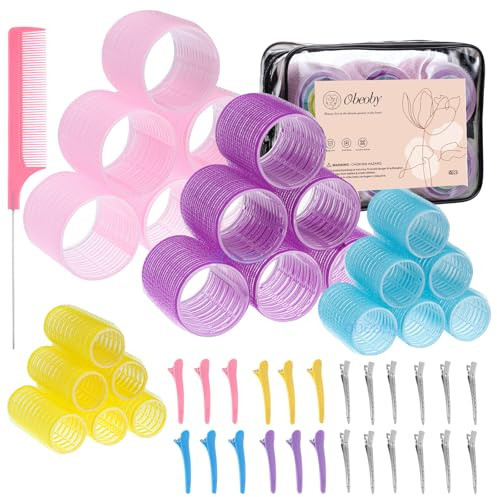 4 Sizes Self-Grip Hair Rollers Set - 50 Pcs with Clips in 4 Colors, Jumbo Rollers for Long, Short Hair and Bangs (25mm, 36mm, 48mm, 60mm)