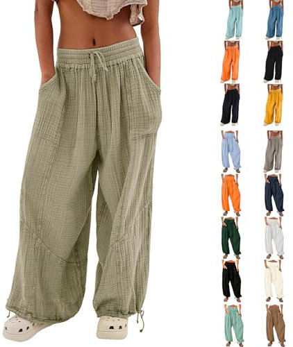 Angebote Des Tages Heute Leinenhose Damen Sommer Einfarbig Krawatten-Taschen Hosen, Palazzo Hose Damen Sommer, Weite Hose Damen Sommer, Freizeithose Damen Sommer Mode Elegante Blitzangebote Sale