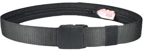 Oiieco Money Belt for Travel Hidden Compartment with Secret Zipper Pocket, Hidden Cash Belt, Adjustable Nylon Anti-Theft Security Belt, Black for Secure Travel, Outdoor