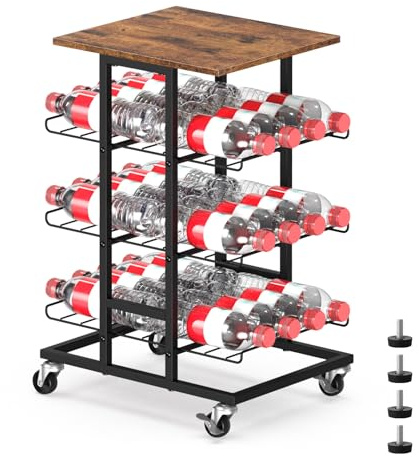 CADUKE 3-stöckiger Flaschenhalter auf Rollen, Mobiles Flaschenregal für 24 Flaschen, Servierwagen mit Tischplatte, Metall-Barwagen für Getränke, für Küche und Party