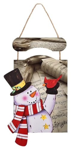 Snowman Wooden Sign, Sheet Music Print Christmas Hanging Sign Holiday Wall Decor Christmas Holiday Hanging Decor for Living Room And Door