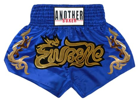 YEAHDOR Muay Thai Shorts - Pantaloncini da Boxe Bambini Pantaloncini per Allenamento MMA Combattimento in Gabbia e Arti Marziali Pantaloni Corti Sportivi Blu 13-14 Anni