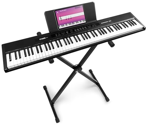 Max RhapsodyDP88 - E Piano Keyboard 88 Tasten inkl. Ständer und Sustain Pedal, Keyboard mit Anschlagdynamik, Dual-Keyboard, 10 Sounds und Rhythmen, 26 Demo-Songs, Effekt Akkorde, USB MIDI