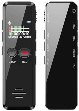 Liebssen 8GB Registratore Vocale Portatile, Registratore Audio Digitale Professionale 1536 Kbps Registratore Vocale HD con MP3 Ricarica USB per Riunioni Interviste Discorso