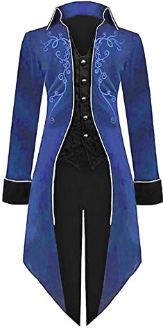 Herren Steampunk Frack Jacke Gothic Viktorianischen Kostüm Lang Zweireiher Mantel Stilvolles und Einzigartiges Design für Cosplay Elegant Vintage Stil Premium Qualität Stoff, blau, XXL